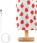 Table Lamp Watercolor Red Apple Pattern White Nightstand Lamp with Wood Base Fabric Lamp Shade Bedside Desk Lamp for Living Room Bedroom Kids Room Office
