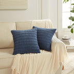 Fancy Homi Dusty Blue Lumbar Decorative Throw Pillow Covers 12x24 Inch for Living Room Couch Bed Sofa, Rustic Farmhouse Boho Home Decor, Soft Striped Corduroy Rectangle Cushion Case 30x60 cm