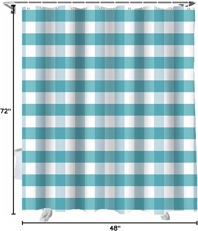 Vandarllin Rustic Teal White Buffalo Check Plaid Pattern Shower Curtain, Farmhouse Shower Curtains Set with Hooks, Waterproof Fabric Bathroom Curtains Decor Home Accessories,Stall 48 X 72 Inch