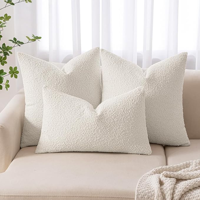 MIULEE Textured Boucle Throw Pillow Cover White Accent Solid Lumbar Christmas Pillow Case Decorative Soft Pack of 1 Couch Cushion Chair Sofa Bedroom Livingroom Home Decor,24x12 Inch