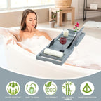 Premium Bamboo Bathtub Caddy Tray - Bath Tray - Bath Tub Tray Table for Bathtub - Bath Caddy Tray for Bathtub, Expandable Size, Fits Most Bath Tubs - Grey