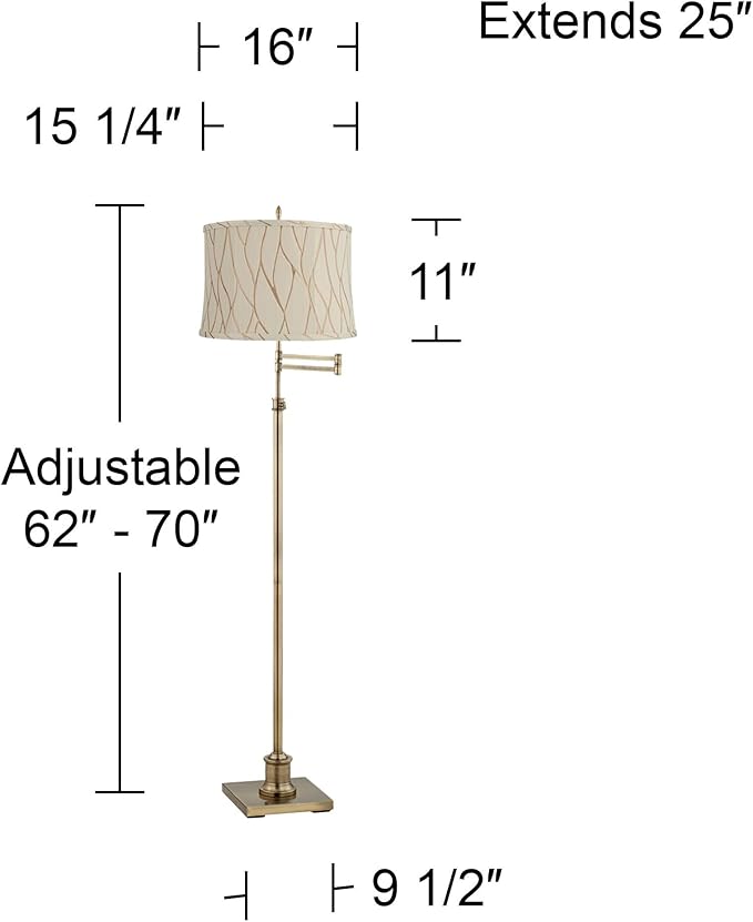 360 Lighting Westbury Traditional 70" Tall Standing Floor Lamp Skinny Large Adjustable Swing Arm Pole Gold Antique Brass Finish Living Room Bedroom House Reading Office Kinmen Cream Drum Shade