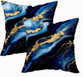 CAPSCEOLL Blue Gold Throw Pillow Covers,Modern Abstract Art Painting Throw Pillows for Couch,Blue Pillow Covers 16X16 Inch 2 Pcs Square Cushion Cover Gift for Couch Sofa