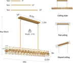 Crystal Gold Rectangular Chandelier for Dining Room,54in Dining Chandeliers Over Table,Modern Chandelier for Dining Room,Arcachon Chandelier Kitchen Island Chandeliers,Includes 60XG4 Bulbs