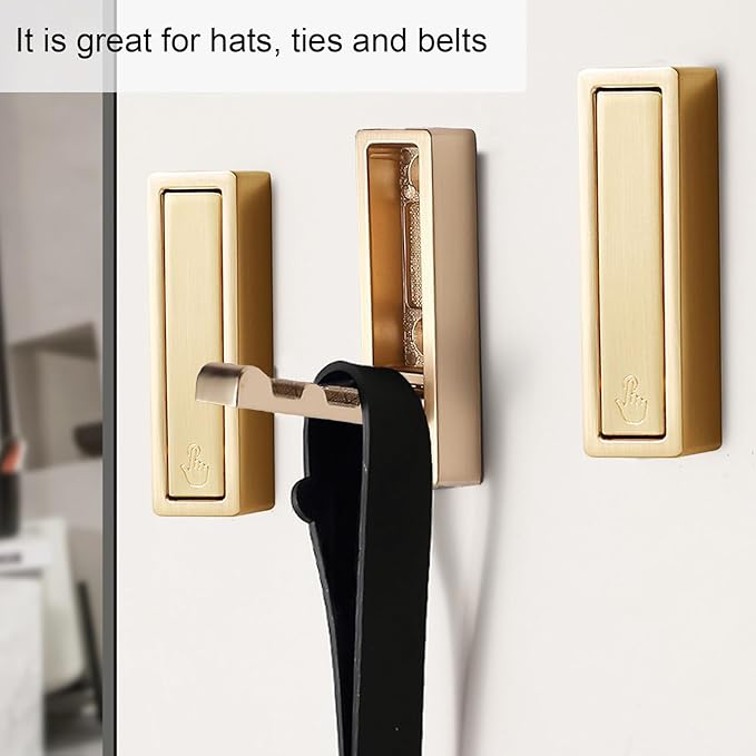 Foldable Gold Wall Hooks 4 Pack,Heavy Duty Wall Hooks for Hanging Coats Towels Backpacks Bags Brushed Gold Towel Hooks in The Bathroom,Closet,Entryway,Pool and Kitchen.(Gold, 4)