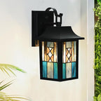WL0011 Tiffany Style Outdoor Light Fixutres Stained Glass Wall Sconce Exterior Waterproof Wall Lantern Light Fixture for Balcony Aisle Hallway W 7X D 6 x H 12 Inches, Bulb Included (Aurix)