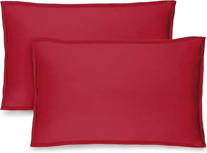 Bare Home Standard Pillow Sham Covers - Set of 2 - Premium 1800 Ultra-Soft Microfiber - Double Brushed - Bed Pillow Shams - Pillows Not Included (Set of 2, Red)