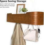 Coat Rack Wall Mount with Hidden Hooks Entryway Hanging Shelf Modern Wood Coat Hanger for Bedroom Kitchen Hallway Bathroom (Walnut, 20.9 Inch Long)