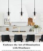 Glass Pendant Lights Kitchen Island 1 Packs, Black Pendant Light, Modern Clear Glass Pendant Light Fixture, Pendant Lights for Kitchen Island, Bedroom, Living Room, Bathroom