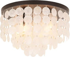 ALICE HOUSE 17.7" Capiz Shell Ceiling Light, Antique Bronze Finish, 4 Light Farmhouse Flush Mount Light for Bedroom, Kitchen, Dressing Room, Dining Room, Entryway AL1701-S4