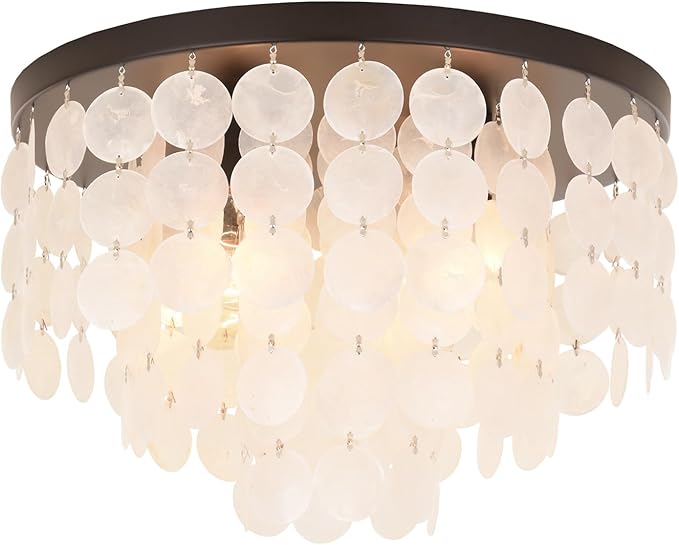 ALICE HOUSE 17.7" Capiz Shell Ceiling Light, Antique Bronze Finish, 4 Light Farmhouse Flush Mount Light for Bedroom, Kitchen, Dressing Room, Dining Room, Entryway AL1701-S4