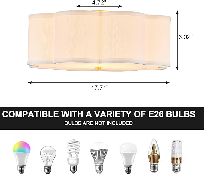 Modern Drum Semi Flush Mount Ceiling Light 17.71" Modern 3-Lights Gold Drum Ceiling Lighting Fixture Vintage Linen Ceiling Lamp for Laundry Room, Kitchen, Basement, Bedroom