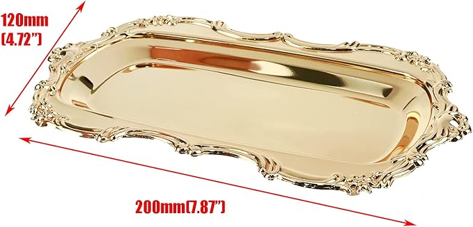 Quluxe Vintage Trinket Dish Jewelry Tray Small Perfume Organizer Tray for Wedding Photographer Detail Props Ceremony Antique Decor (Gold)