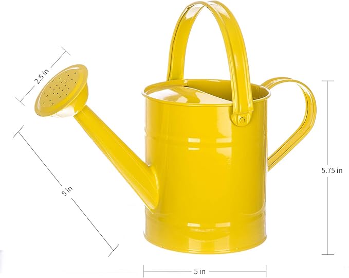 Topadorn Watering Can for Indoor Plants, Outdoor Garden Metal Watering Pot with Handle and Rosehead Modern Style, 11.4”W x 4.72”D x 8.66”H, 55 Oz.,Yellow