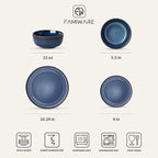Famiware Starlight Dinnerware Sets, Plates and Bowls Dish Set of 8 (24 Pieces), Ribbed Textured Tableware - Dishwasher & Microwave Safe, Chip & Scratch Resistant, Reactive Glaze, Starry Blue