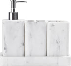 Bathroom Accessories Set, 4 Pcs Bathroom Accessory Set, Soap Dispenser, Toothbrush Holder, Qtip Holder Set, Bathroom Sets Complete, Bathroom Sink Set for Modern Home Decor, White