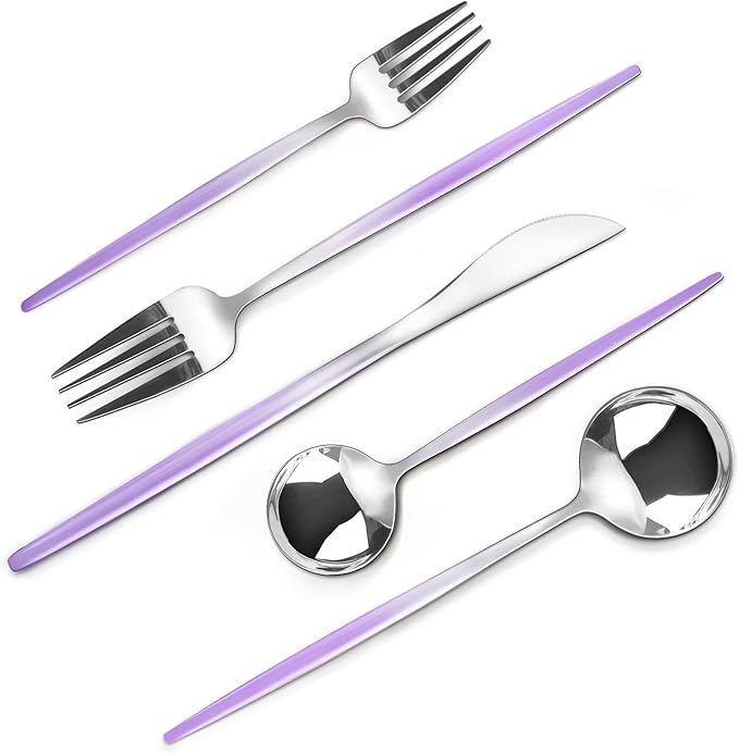 Gradient Purple Silverware Set, 20-Piece Stainless Steel Flatware Cutlery Set, Kitchen Utensil Set Service for 4, Include Knife/Fork/Spoon, Mirror Polished, Dishwasher Safe
