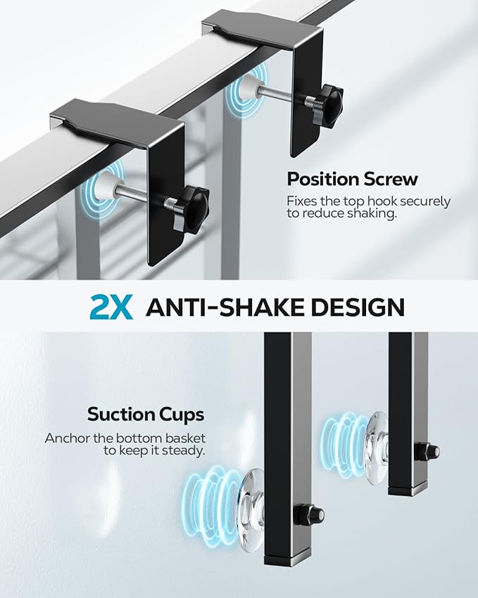 Nieifi Over the Door Shower Caddy, Adjustable 3 Tier Hanging Shower Organizer with Soap Holder Bathroom Shelves with Hooks, Black