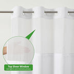 Stall No Hooks Needed White Shower Curtain with Snap-in Fabric Liner Set,Linen Textured Hotel Luxury Decor Farmhouse Shower Curtains for Bathroom,Waterproof & Washable,54Wx80H