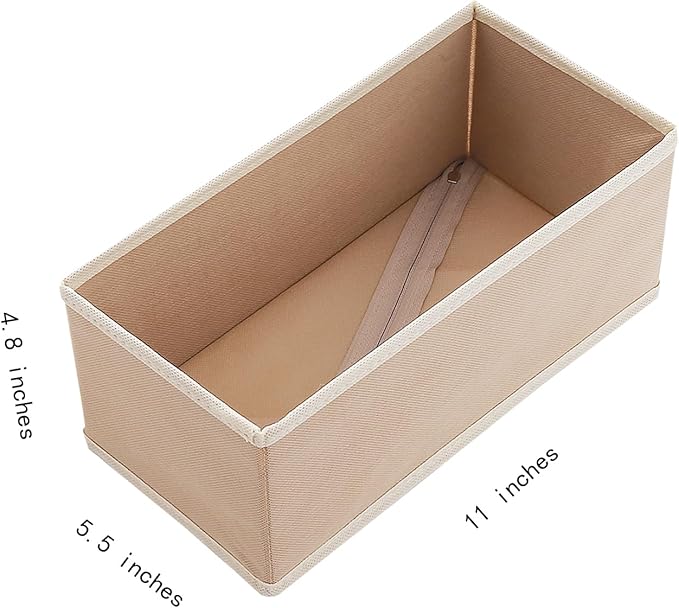 Small Underwear Drawer Organizer 3 Pack Beige, 11' Fabric Dresser Drawer Dividers for Sock Bra and Baby Clothes, Wardrobe and Closet Stoarage Bins for Living Room