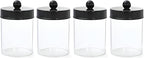 AXX Qtip Dispenser Apothecary Jars Bathroom - Qtip Holder Storage Canister Clear Plastic Jar for Cotton Swab,Q-Tips,Cotton Rounds (F#Black 4Pcs)