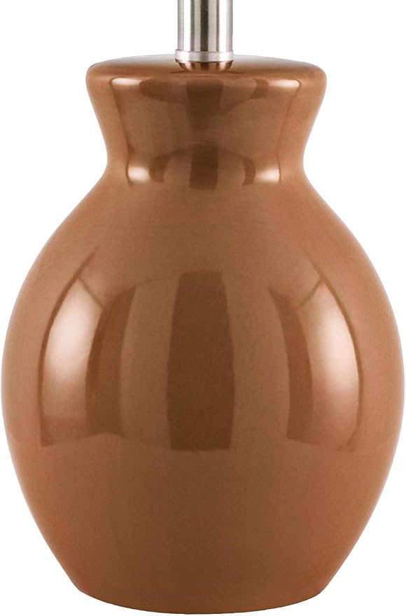 BoutiqueRugs Liliac Boho Ceramic Bedside Table Lamp for Bedroom Nightstand - End Side Lighting for Living Room - Shade Cotton - White, Brown - 15" H