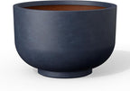 Kante 17.7 Inch Dia Concrete Bowl Planter, Large Tapered Bottom Plant Pot with Drainage, Smooth Charcoal Finish with Warm Brown Interior, Ideal for Porch, Home, Garden, Patio