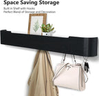 Coat Rack Wall Mount with Hidden Hooks Entryway Hanging Shelf Modern Wood Coat Hanger for Bedroom Kitchen Hallway Bathroom (Black,32.7 Inch Long)