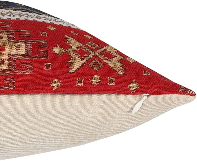 Tapestry Gobelin Red-Black 16"x16" Pillow Cover Sham Ethnic Turkish Kilim Tribal Style Throw Decorative for Home Decor, Sofa, Couch, Porch, Patio, Window Seat