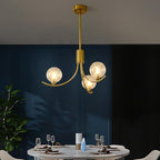 Gold Modern Chandelier with 3 Glass Globe Bulbs - Adjustable Height & Colour Temperature, Gilded lamp Post, Elegant Lighting for Living Room, Bedroom or Study