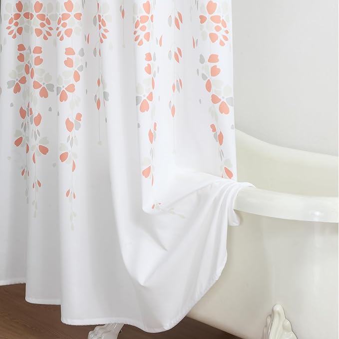 Stall Fabric Shower Curtain, Orange and Gray Floral Flower Shower Curtains for Bathroom, Waterproof Bathroom Curtains, 54" W x 72" H