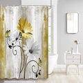 Rustic Farmhouse Shower Curtain, Farm Yellow Daisy Floral Flowers and Butterfly on Country Wooden Shower Curtain for Bathroom, Yellow Bathroom Shower Curtains with 12PCS Hooks, 48X70IN
