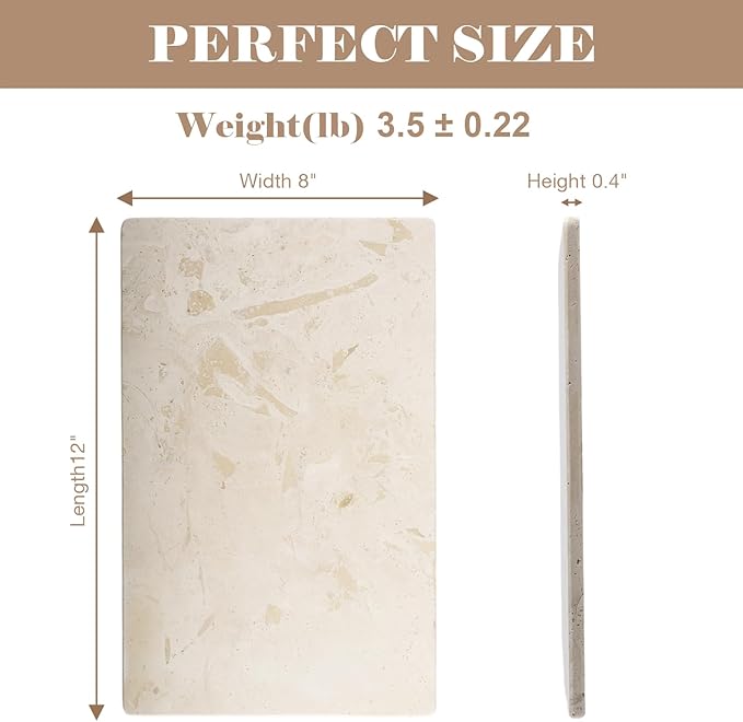 Italian Natural Travertine Tray, 12" x 8" Vanity Decorative Marble Tray for Jewelry, Ring Holder, Perfume Organizer Candle Tray for Bedroom/Bathroom/Kitchen Countertop