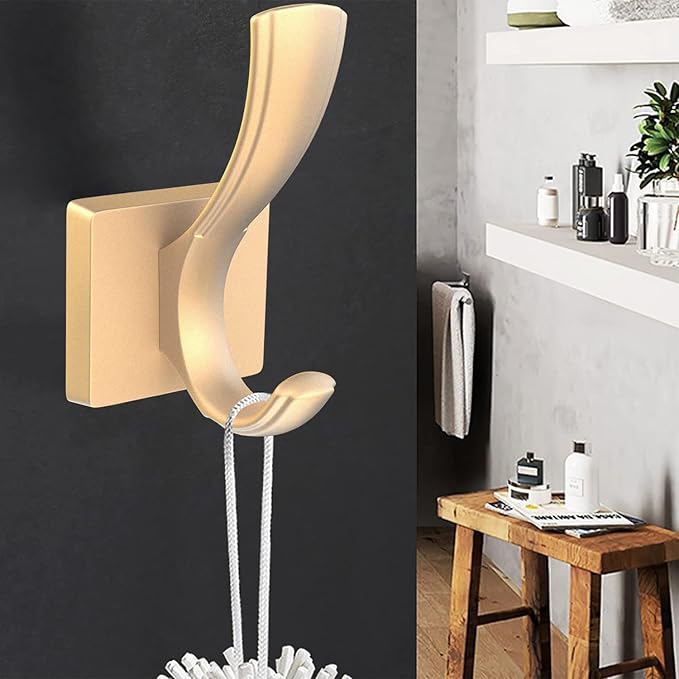 Gold Towel Hooks for Wall, Heavy Duty Thick Metal Bathroom Coat Hooks for Hanging Key Robe Hat Backpack, Wall Mount Hooks Bath Kitchen Garage Hooks(8 Pack, Gold)
