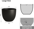 DTY Signature Mount Belford Lightweight and Durable Modern Fiberstone Egg Shaped Planter for Indoor Outdoor Drainage Hole & Rubber Plug Weather Resistant, 15" H x 18" Dia, 15.5" Opening - Large, Black