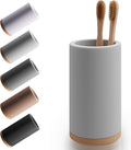 Matani Bamboo Toothbrush Holder Diatomite Tooth Brush Organizer - Storage Stand for Small Bathroom & Counter - Removable Base & Drain Holes, Water-Absorbent & Quick-Drying (Light Grey)