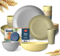 Teivio 20-Piece Kitchen Wheat Straw Dinnerware Set, Service for 4, Dinner Plates, Dessert Plate, Cereal Bowls, Pasta Bowls, Cups,Unbreakable Plastic Outdoor Camping Dishes, Khaki