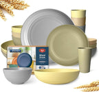Teivio 20-Piece Kitchen Wheat Straw Dinnerware Set, Service for 4, Dinner Plates, Dessert Plate, Cereal Bowls, Pasta Bowls, Cups,Unbreakable Plastic Outdoor Camping Dishes, Khaki