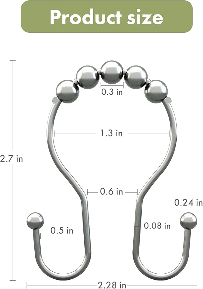 AmazerBath Shower Curtain Hooks, Shower Curtain Rings, Metal Chrome Shower Curtain Hooks Rust Proof, Smooth Glide Double Shower Hooks for Shower Curtain, Shower Rod Hooks 12Pcs