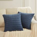 Fancy Homi Dusty Blue Decorative Throw Pillow Covers 22x22 Inch for Living Room Couch Bed Sofa, Rustic Farmhouse Boho Home Decor, Soft Striped Corduroy Square Cushion Case 55x55 cm