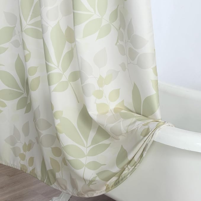Extra Long Fabric Shower Curtain, Sage Green Plant Leaf Shower Curtains for Bathroom, 72" W x 84" H
