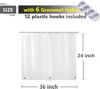 Waterproof Shower Curtain for Window Inside Shower, 24 Inches Length Plastic Bathroom Window Curtain Heavy Duty Vinyl with Hooks, Silky Frost, 36x24