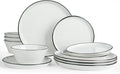 Famiware Saturn Dinnerware Sets, Plates and Bowls Sets for 4, 12 Pieces Stoneware Dish Set - Chip and Scratch Resistant, Microwave and Dishwasher Safe Tableware Set, White with Rim