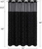 Boho Black Woven Fabric Shower Curtain 72 x 86 Modern Farmhouse, No Hooks Tufted Chevron Striped Shabby Chic Textured, Minimalist Cloth Curtain for Bathroom, Hotel Decor