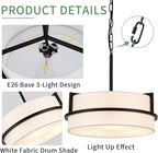 Modern Drum Chandelier for Dining Room 3 Light,15.7" Wide White Linen Drum Shade Ceiling Light Fixture,Pendant Lighting with Adjustble Hang Height Chandelier for Kitchen Islands Living Bedroom