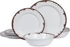 Melamine Dinnerware Set-12 Piece Melamine Plates and Bowls Set for 4,Lightweight yet Durable Dish Set,Camping/RV Unbreakable Serving Dishes, Dishwasher Safe, Off White