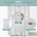 White Extra Long No Hook Waffle Weave Shower Curtain with snap-in Liner Replacement, 230GSM Waterproof Fabric Hotel Shower Curtain Set for Bathroom, Through Mesh Top Window,71Wx86H