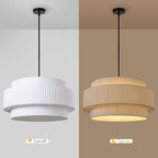LamQee 23.6inch Farmhouse Fabric Chandelier,3-Tier Large Ceiling Light Fixture Height Adjustable with Round Fabric Shade Modern Pendant Light Dining Room Light Fixtures Over Table
