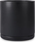 Kazeila Plant Pots Ceramic Planter for Indoor Outdoor Plants Flowers 10 Inch Matte Black Large Cylinder Flower Pot with Saucer and Drainage Hole,Glazed Finish Interior and Exterior