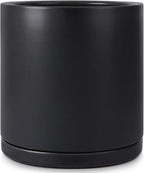 Kazeila Plant Pots Ceramic Planter for Indoor Outdoor Plants Flowers 10 Inch Matte Black Large Cylinder Flower Pot with Saucer and Drainage Hole,Glazed Finish Interior and Exterior